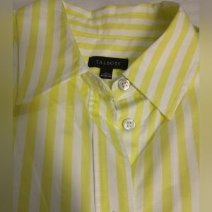 Talbots Button Down Lemon and White Striped 100% Cotton Blouse Size XS